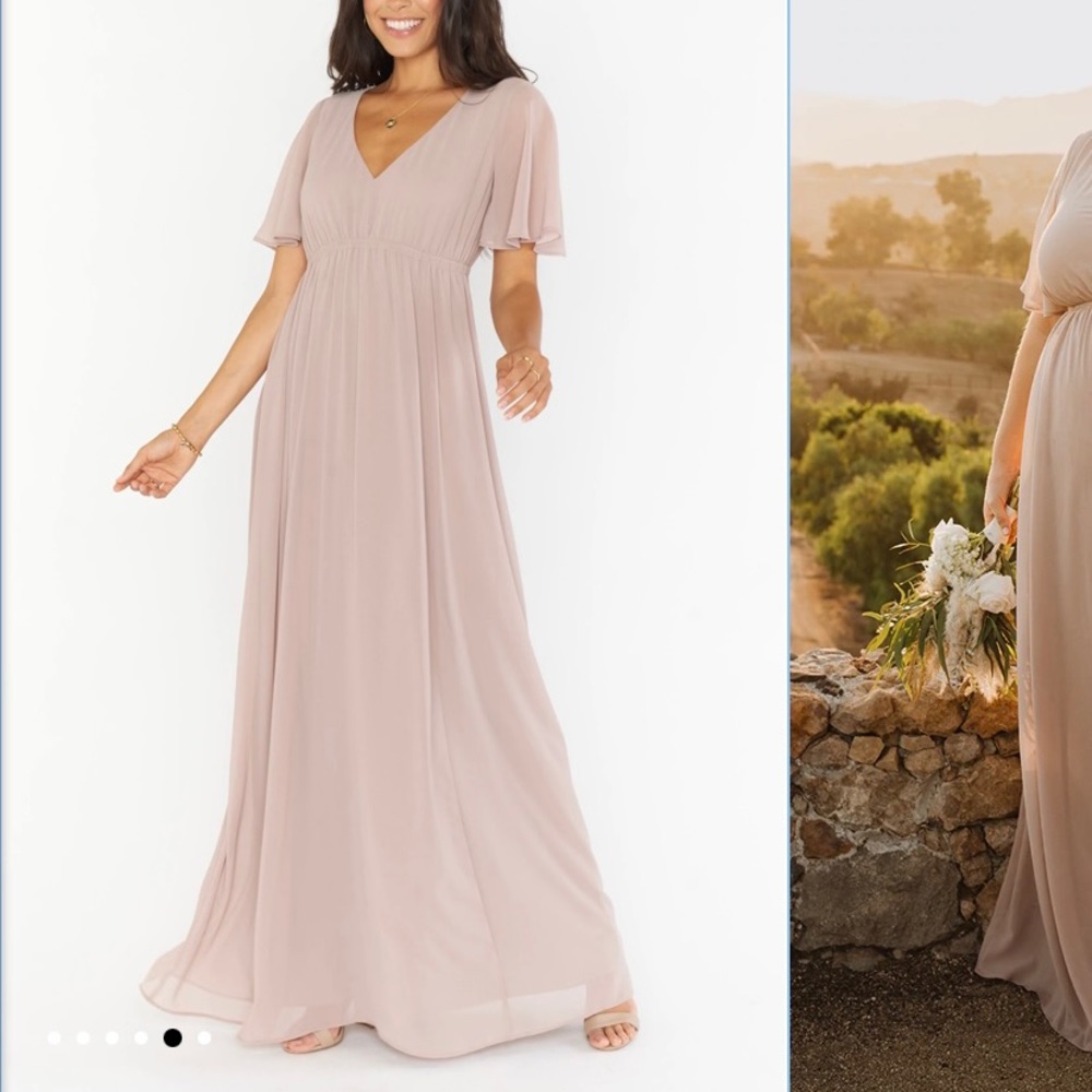 Show Me Your Mumu Chiffon Bridesmaids dress with sleeves and double slit skirt